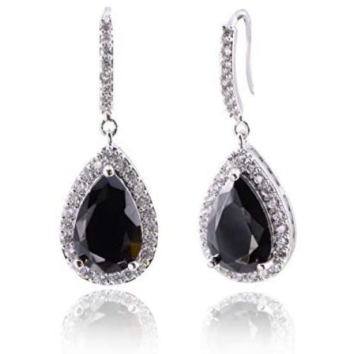 CZ Teardrop Earrings for Wedding - Sterling Silver Cubic Zirconia Crystal Rhinestone Drop Earrings Womens Bridal Jewelry for Bride Bridesmaids Mother of Bride Gift Party Prom Pageant Earring for Girls