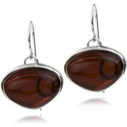 Sterling Silver Red Dark Amber Jewelry Set Earrings Necklace Chain 18 Inches