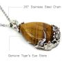KISSPAT Teardrop Necklace Natural Crystal Stone Pendant on 20'' Stainless Steel Chain