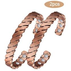 Jecanori Copper Bracelets for Men Women Magnetic Therapy Bracelet for Arthritis Pain Relief with Powerful Magnets 2PCS Adjustable Cuff Bangle Healthy Gifts