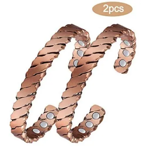 Jecanori Copper Bracelets for Men Women Magnetic Therapy Bracelet for Arthritis Pain Relief with Powerful Magnets 2PCS Adjustable Cuff Bangle Healthy Gifts Jecanori Copper Bracelets for Men Women Magnetic Therapy Bracelet for Arthritis Pain Relief with Powerful Magnets 2PCS Adjustable Cuff Bangle Healthy Gifts