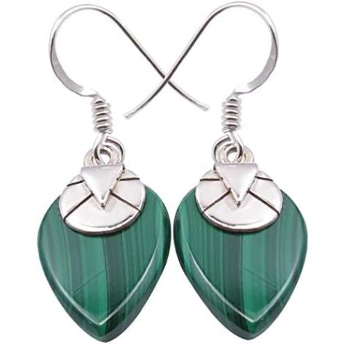 SilverStarJewel 925 Solid Silver Drop Malachite tcw 12.0 Earrings 1.4'' New Jewelry