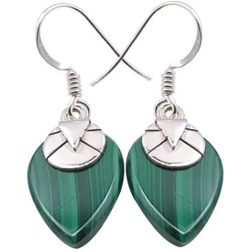 SilverStarJewel 925 Solid Silver Drop Malachite tcw 12.0 Earrings 1.4'' New Jewelry