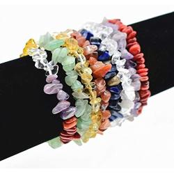 6-10 Pcs Natural Gemstone Chakra Crystal Bracelet Set Healing Chip Gemstone Stretch Bracelets Colorful Tumble Polished Align Chakras Stone Bead Bracelet for Women Girls Jewelry