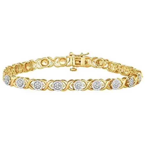 1/4 Carat Diamond Sterling Silver Miracle Plate Cross link Diamond Bracelet (Diamond Quality IJ-I3) | Real Diamond Bracelet For Women | Gift Box Included Rose Gold, Sterling Silver, Yellow Gold