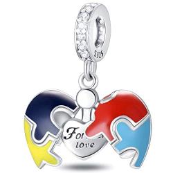 EMOSTAR Valentines Day Charms, Lipstick Red Lips Charms, I Love You and Autism Awareness Pendant, 925 Sterling Silver Heart Love Four-Leaf Clover Beads, Gifts for Family Christmas fits DIY Bracelet