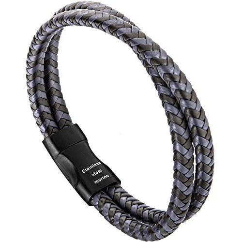 murtoo Mens Bracelet Leather Braided, Brown and Black Leather Bracelet for Men
