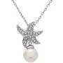 Cleo Classic Designs White Gold Plated Beach Wedding Starfish Cubic Zirconia Simulated Pearl Earring & Necklace Set