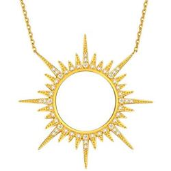 LecAit Sun Necklace for Women,Sterling Silver 18K Gold Plated Rhinestone Dainty Sun Pendant Necklace for Women Girls
