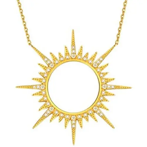 LecAit Sun Necklace for Women,Sterling Silver 18K Gold Plated Rhinestone Dainty Sun Pendant Necklace for Women Girls