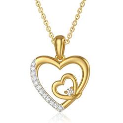 DUGISOWE 10K 14K 18K Yellow Gold Love Heart Pendant Necklace for Women, Solid Gold Moissanite Heart Necklace Jewelry Gift for Mothers Day/Valentines Day