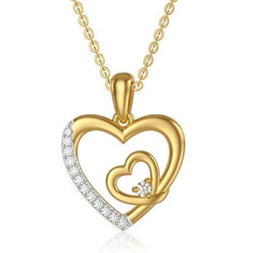 DUGISOWE 10K 14K 18K Yellow Gold Love Heart Pendant Necklace for Women, Solid Gold Moissanite Heart Necklace Jewelry Gift for Mothers Day/Valentines Day