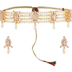 Efulgenz Indian Bollywood 14 K Gold Plated Cubic Zirconia Faux Ruby Emerald Pearl Choker Necklace Earring Bridal Jewelry Set