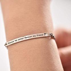 AOBOCO Sterling Silver Sister Bracelet Embellished with Crystals from Austria, Always My Sister Forever My Friend, Inspirational Christmas Anniversary Birthday Jewelry Gifts for Sister Best Friend