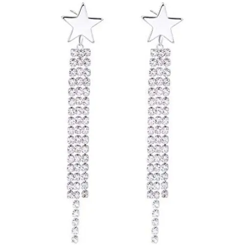 925 Sterling Silver 14K Gold Triangle Star Rose Dangle Drop Stud Earrings with Long CZ Chain Tassel for Women Costume Jewelry 925 Sterling Silver 14K Gold Triangle Star Rose Dangle Drop Stud Earrings with Long CZ Chain Tassel for Women Costume Jewelry