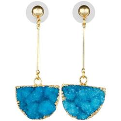 SUNYIK Womens Crystal Geode Druzy Quartz Dangle Earrings Gold Plated, Half Round