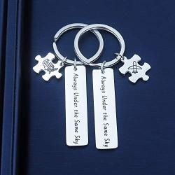 SIDIMELO Long Distance Relationship Gifts,Couples Keychains Jewelry Gifts Always Under The Same Sky Key Chain Gift for Her Him Husband Wife Boyfriend Girlfriend