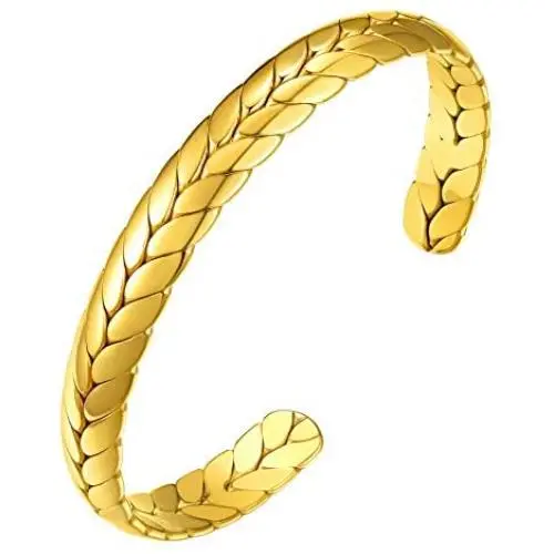 GOLDCHIC JEWELRY Wide Open Cuff Bracelet, Stainless Steel 7.7mm/10mm Leaf/Star/Chain Link/Wheat Braided Style Adjustable Boho Stackable Bangle Bracelet,Gift Box Included GOLDCHIC JEWELRY Wide Open Cuff Bracelet, Stainless Steel 7.7mm/10mm Leaf/Star/Chain Link/Wheat Braided Style Adjustable Boho Stackable Bangle Bracelet,Gift Box Included