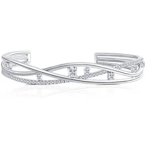 DovEggs Platinum Plated Silver 1.77ct Center 4mm G-H-I Color Moissanite Bracelet Adjustable Bangle with Accents for Women Girls DovEggs Platinum Plated Silver 1.77ct Center 4mm G-H-I Color Moissanite Bracelet Adjustable Bangle with Accents for Women Girls