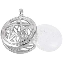 rockcloud Healing Crystal Stone Diffuser Necklace Reiki Quartz Jewelry for Unisex, Pentagram Knot Locket Pendant with Chain