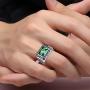 BONLAVIE Silver Rings for Men 6.85ct 8X12mm Radiant Cut Created Emerald 925 Sterling Silver Wedding Engagement Band Size 6-14