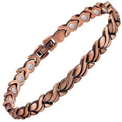 Feraco Womens Copper Magnetic Bracelet Unique Fishtail Links 99.9% Solid Copper Bracelets with Strong Magnets for Arthritis Pain Relief