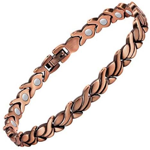Feraco Womens Copper Magnetic Bracelet Unique Fishtail Links 99.9% Solid Copper Bracelets with Strong Magnets for Arthritis Pain Relief