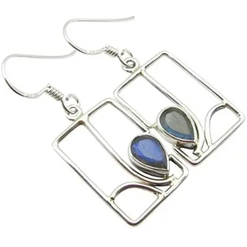 SilverStarJewel Labradorite Earrings 4.1 cm Solid Sterling Silver Art Gift SilverStarJewel Labradorite Earrings 4.1 cm Solid Sterling Silver Art Gift