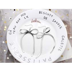 DoubleNine Bow Tie Ribbon Drop Dangle Earrings Gold Minimal Love Sweet Wedding Jewelry for Women(silver)