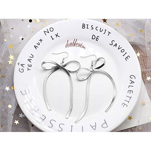 DoubleNine Bow Tie Ribbon Drop Dangle Earrings Gold Minimal Love Sweet Wedding Jewelry for Women(silver)