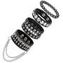 LOLIAS 4 Pcs Black Punk Cuff Bracelet for Men Women Gothic Strap Biker Halloween Rivet Costume Adjustable Wristband Bracelets Set
