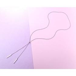 Sterling Silver Long Tassel Necklace Bar Y Lariat Long Chain Drop Adjustable Necklace Gift for Her, 28 Inches