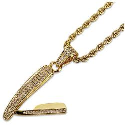 JAJAFOOK 14K Gold Plated Iced Out Barber Scissors Shear Razor Blade Pendant Necklace, 24'' Rope Chain