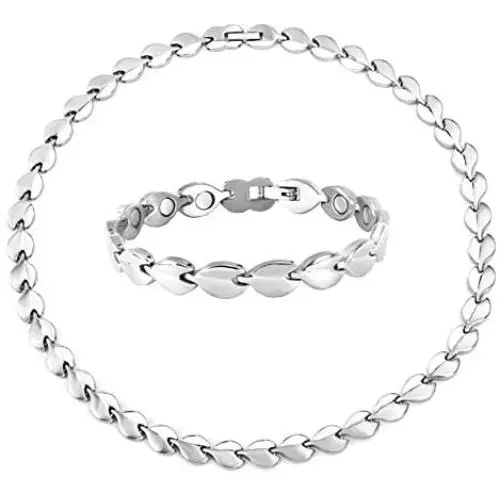 Women Magnetic Bracelet Necklace - N+NITROLUBE Stainless Steel Magnetic Silver Jewelry Set Therapy Bracelets and Necklaces Gift Women Magnetic Bracelet Necklace - N+NITROLUBE Stainless Steel Magnetic Silver Jewelry Set Therapy Bracelets and Necklaces Gift
