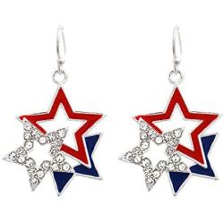 Rosemarie Collections Womens Red White and Blue USA American Flag Stars Dangle Earrings