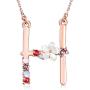 GEMMANCE Flower Initial Necklace Amethyst Pink Ruby Red Opal Blue Simulated Pearl Pendant Name Jewelry Made with Swarovski Crystals Rose Gold Plated Anniversary Birthday Gifts for Women Girl,18''+2''