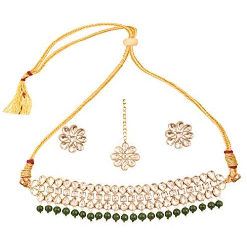 Touchstone Indian Bollywood Handcrafted Traditional Royal Mughal Kundan Polki Meenakari Enamel Colorful Wedding Designer Jewelry Necklace Choker Set in Gold and Silver Tone for Women.