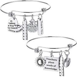 meekoo 2 Pieces Teacher Bangle Bracelets Teacher Appreciation Gifts with 2 Velvet Bags Thank You Jewelry Gifts for Teachers Day Graduation Supplies