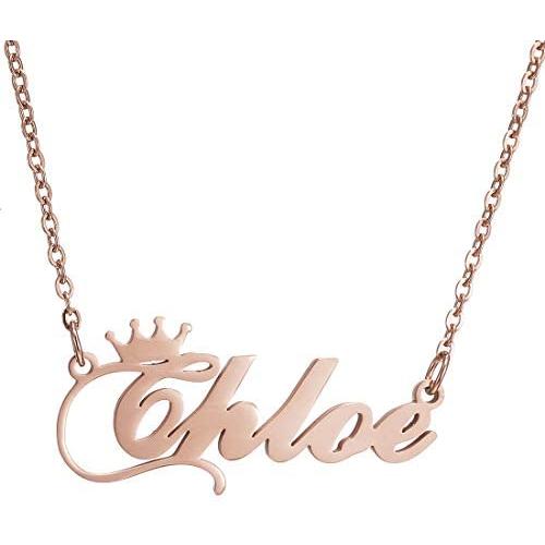 SKQIR Personalized Custom Name Crown Initial Necklace for Women Girls Any Name Bar Pendant Necklaces Jewelry Chain