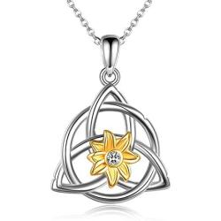 HUKKUN Irish Celtic Knot Necklace Sterling Silver Celtic Knot Sunflower/Roses/Infinity/Dog Pendant Irish Lucky Crescent Love Knot Jewelry Gifts for Women Girlfriend