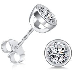 Ccino 925 Sterling Silver Stud Earrings for Women, Silver Stud Earrings with Cubic Zirconia, Hypoallergenic Small Sleeper Cartilage Studs for men, Sizes 3/4/5/6mm, 3 Colors in Silver/Gold/Rose Gold