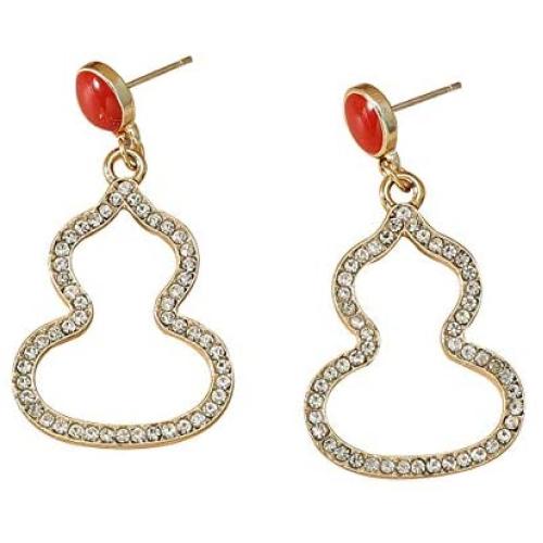 Sinkcangwu Gourd Shape Gold Crystal Earrings Alloy Rhinestone Bohemian Earrings Jewelry For Women and Girl Gift