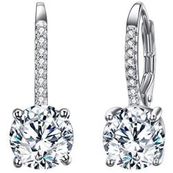 EVER FAITH 925 Sterling Silver Round Cut CZ Prong Setting Gorgeous Bridal Prom Leverback Dangle Earrings