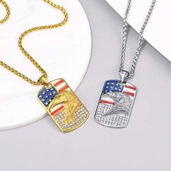 PROSTEEL American Flag Dog Tag Necklace, US National Flag Charm, Stainless Steel/Gold Plated Patriot Necklace for Men Women, Come Gift Box