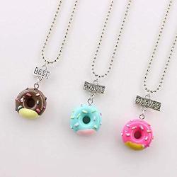 RUIZHEN Cartoon Best Friends Forever Ice Cream Cookie and Milk Donut Colorful Pendant Friendship Necklaces Set BFF Jewelry