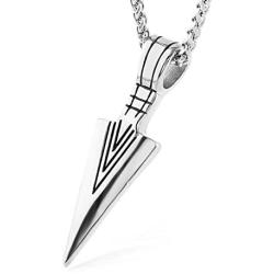 HZMAN Mens Arrowhead Arrow Stainless Steel Pendant Necklace with Steel Wheat Chain