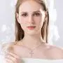SOULMEET Cross Pendant Necklace Jewelry Gift for Women, Sterling Silver Simulated Opal White Gold Plated Leaf Necklace for Love God We Trust
