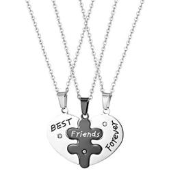 Stainless Steel Sets of 3pcs Best Friends Forever Friendship Heart Puzzle Pendant Necklace,Silver,Gold,Black