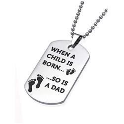 Tstars Dog Tag Gift for New Dads - Stainless Steel Pendant Necklace for New Father Fathers Day Daddy Jewelry with Gift Box