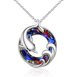 ONEFINITY 925 Sterling Silver Dolphin Necklaces Crystal Dolphin Pendant Ocean Wave Jewelry for Women Girls Gifts